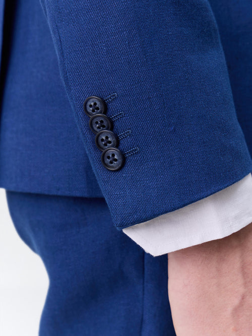 Veste coordonnable slim en lin bleu indigo - Father & Sons   - 5 