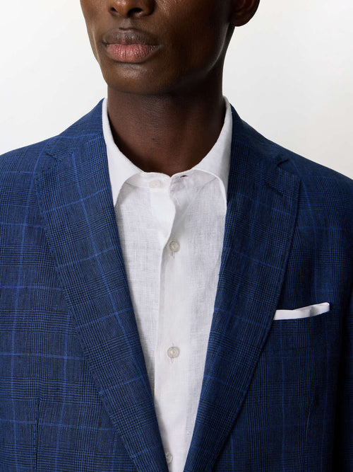 Veste coordonnable slim en lin bleu indigo Prince de Galles - Father & Sons   - 3 