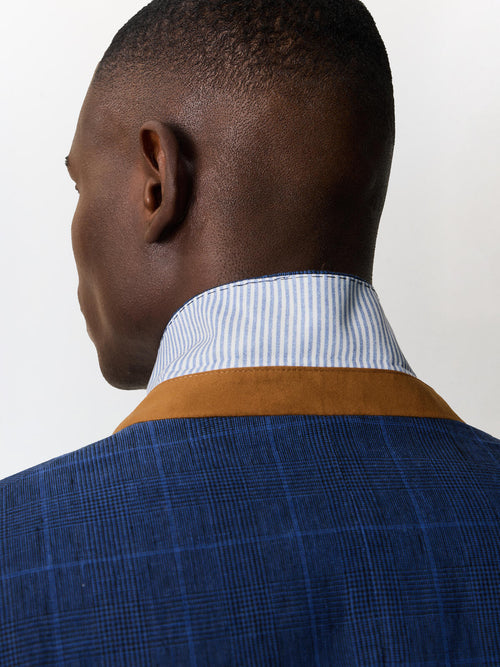 Veste coordonnable slim en lin bleu indigo Prince de Galles - Father & Sons   - 4 