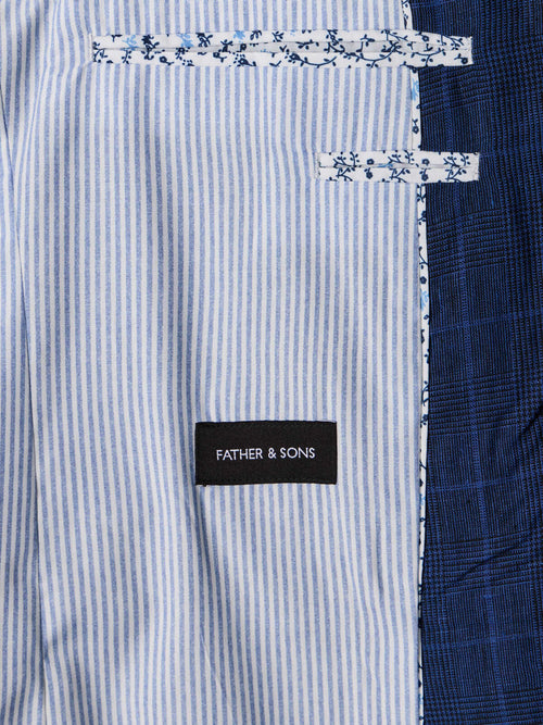 Veste coordonnable slim en lin bleu indigo Prince de Galles - Father & Sons   - 6 