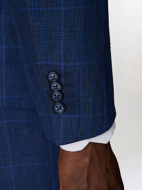 Veste coordonnable slim en lin bleu indigo Prince de Galles - Father & Sons   - 5 