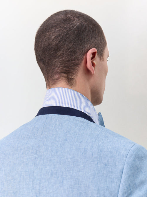 Veste coordonnable slim en lin bleu jeans - Father & Sons   - 3 