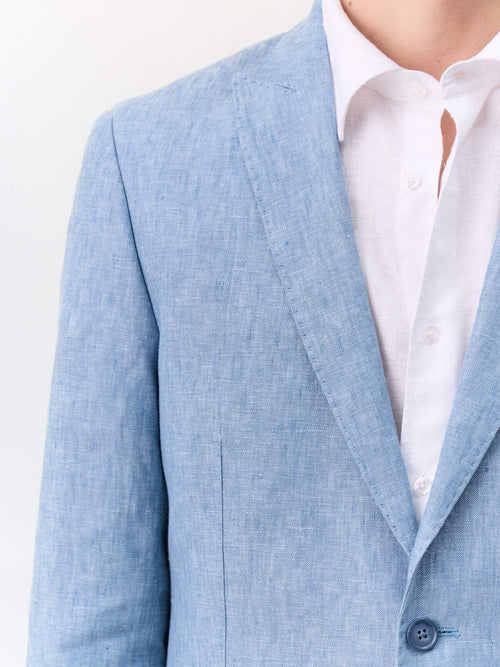 Veste coordonnable slim en lin bleu jeans - Father & Sons   - 4 