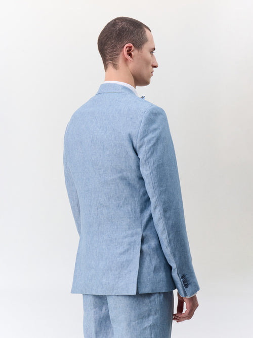 Veste coordonnable slim en lin bleu jeans - 2 - Father & Sons   - 1 