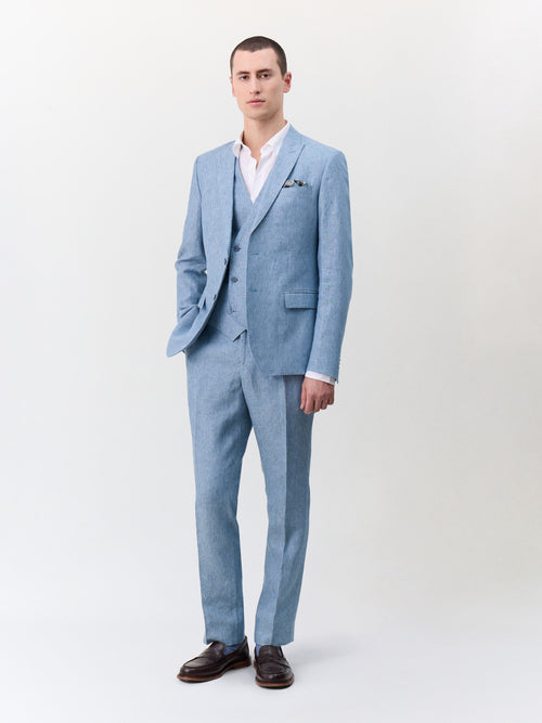 Veste coordonnable slim en lin bleu jeans - Father & Sons   - 7 