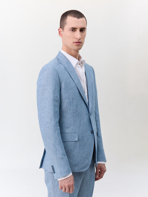 Veste coordonnable slim en lin bleu jeans - 1 - Father & Sons   - 1 