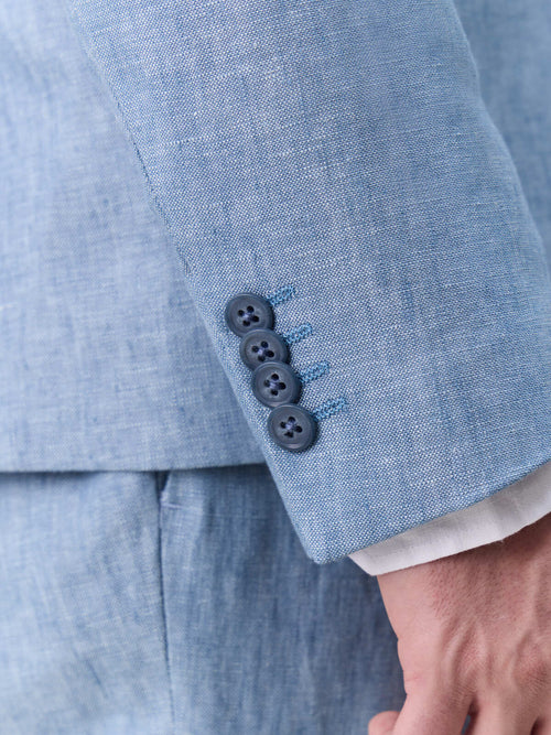 Veste coordonnable slim en lin bleu jeans - Father & Sons   - 5 