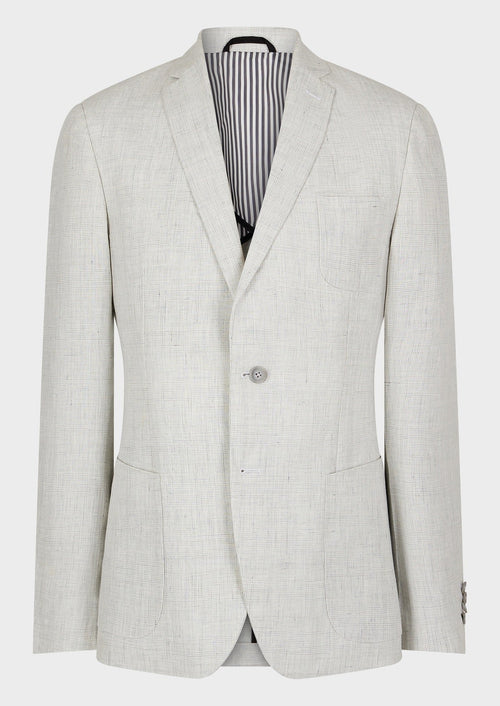 Veste coordonnable Slim en lin gris perle Prince de Galles - 1 - Father & Sons   - 14 