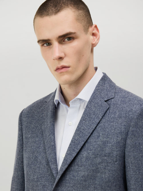 Veste Slim en laine mélangée bleu turquin Prince de Galles - Father & Sons   - 6 
