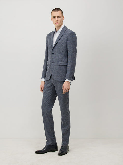Veste Slim en laine mélangée bleu turquin Prince de Galles - Father & Sons   - 7 