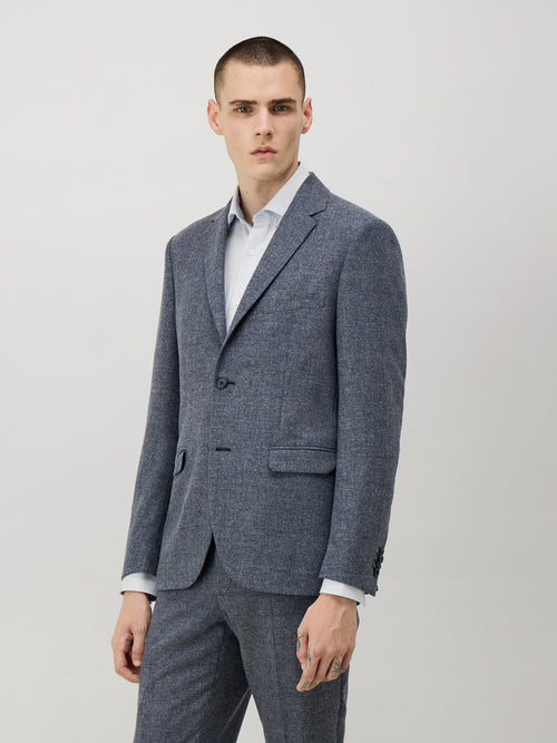 Veste Slim en laine mélangée bleu turquin Prince de Galles - 1 - Father & Sons   - 8 