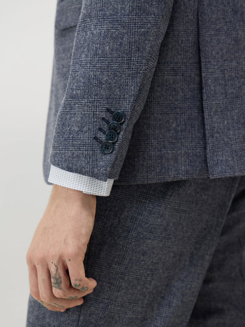 Veste Slim en laine mélangée bleu turquin Prince de Galles - Father & Sons   - 5 