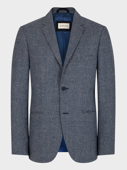 Veste Slim en laine mélangée bleu turquin Prince de Galles - Father & Sons   - 8 