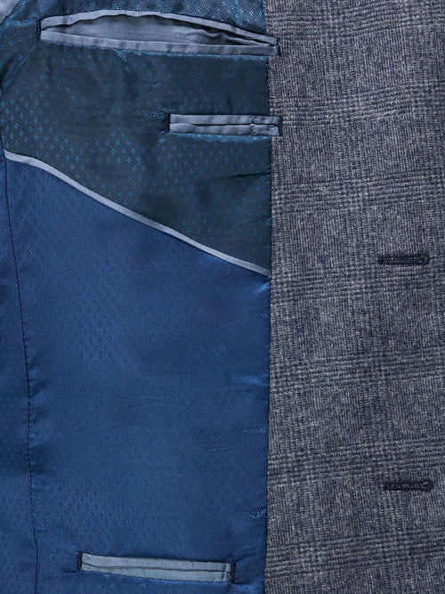 Veste Slim en laine mélangée bleu turquin Prince de Galles - Father & Sons   - 4 