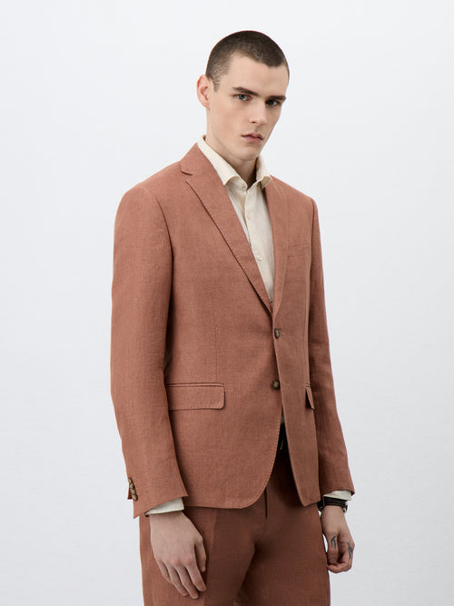Veste coordonnable Slim en lin terracotta - 1 - Father & Sons   - 16 