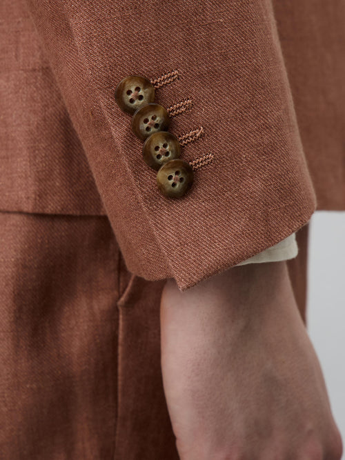 Veste coordonnable Slim en lin terracotta - Father & Sons   - 4 