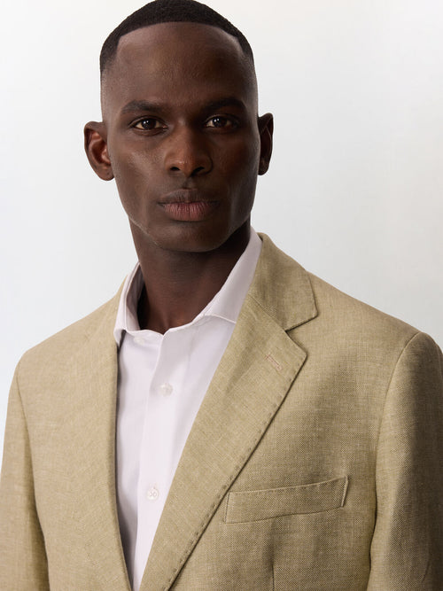 Veste coordonnable regular en lin et coton vert d'eau - Father & Sons   - 3 