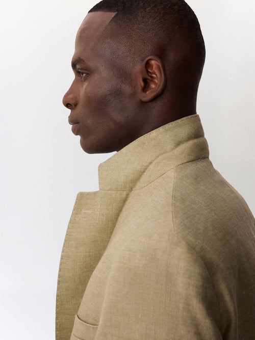 Veste coordonnable regular en lin et coton vert d'eau - Father & Sons   - 4 