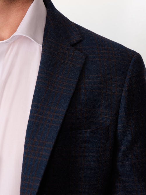 Veste coordonnable regular en laine mélangée bleu indigo Prince de Galles - Father & Sons   - 4 