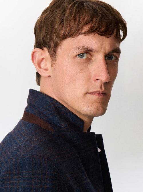 Veste coordonnable regular en laine mélangée bleu indigo Prince de Galles - Father & Sons   - 3 