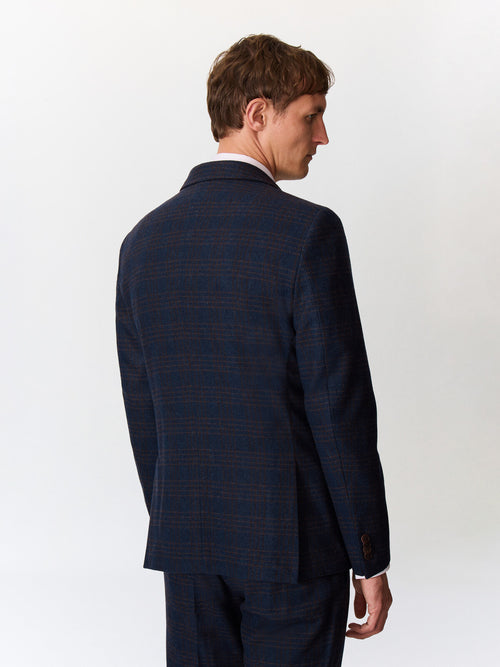 Veste coordonnable regular en laine mélangée bleu indigo Prince de Galles - 2 - Father & Sons   - 9 