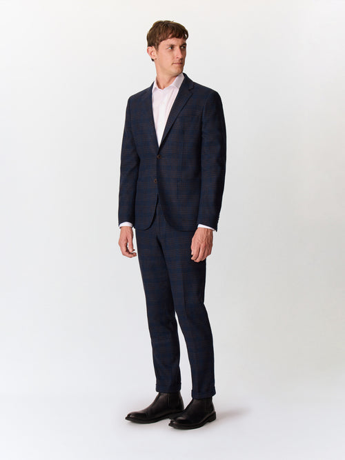 Veste coordonnable regular en laine mélangée bleu indigo Prince de Galles - Father & Sons   - 7 