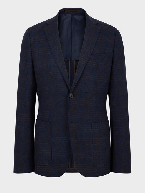Veste coordonnable regular en laine mélangée bleu indigo Prince de Galles - Father & Sons   - 1 