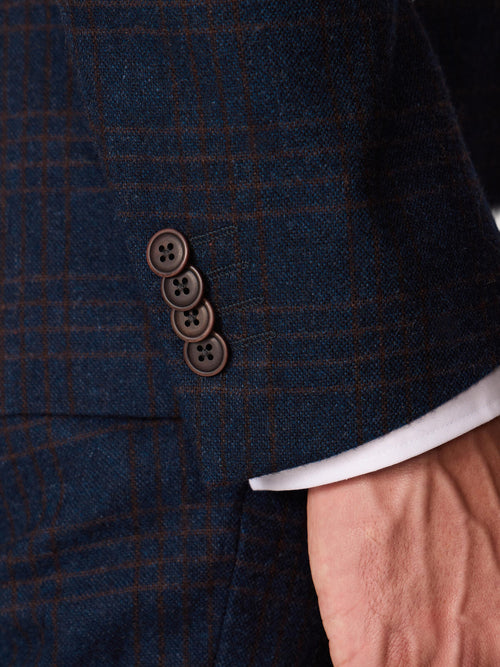 Veste coordonnable regular en laine mélangée bleu indigo Prince de Galles - Father & Sons   - 5 
