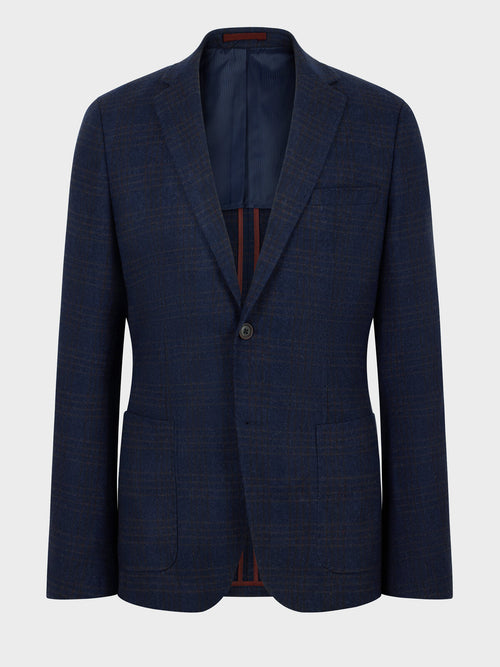 Veste coordonnable regular en laine mélangée bleu indigo Prince de Galles - Father & Sons   - 8 