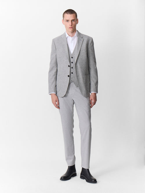 Veste coordonnable regular en laine mélangée grise - Father & Sons   - 7 