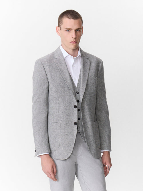 Veste coordonnable regular en laine mélangée grise - 1 - Father & Sons   - 9 