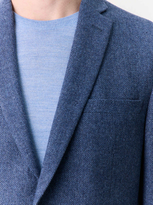 Veste regular en laine mélangée bleu indigo à parementure amovible - Father & Sons   - 3 