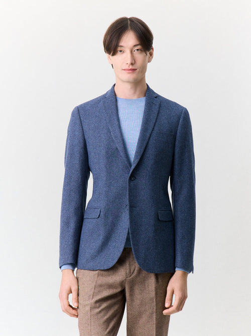 Veste regular en laine mélangée bleu indigo à parementure amovible - 1 - Father & Sons   - 18 