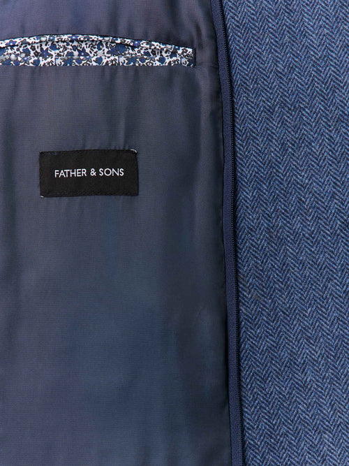 Veste regular en laine mélangée bleu indigo à parementure amovible - Father & Sons   - 5 