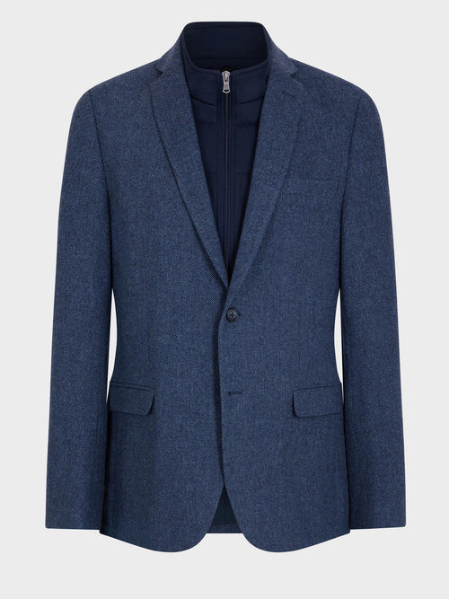 Veste regular en laine mélangée bleu indigo à parementure amovible - 1 - Father & Sons   - 1 