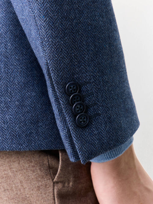 Veste regular en laine mélangée bleu indigo à parementure amovible - Father & Sons   - 4 