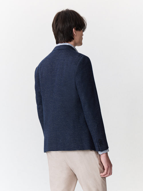 Veste regular en laine et coton bleu indigo à parementure amovible - 2 - Father & Sons   - 20 