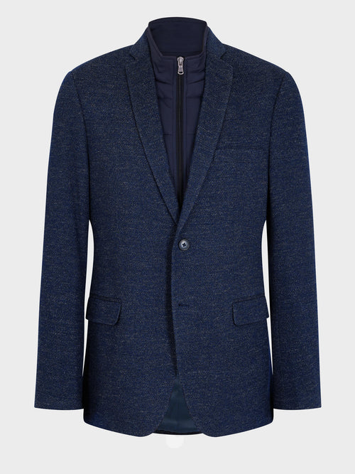 Veste regular en laine et coton bleu indigo à parementure amovible - Father & Sons   - 8 