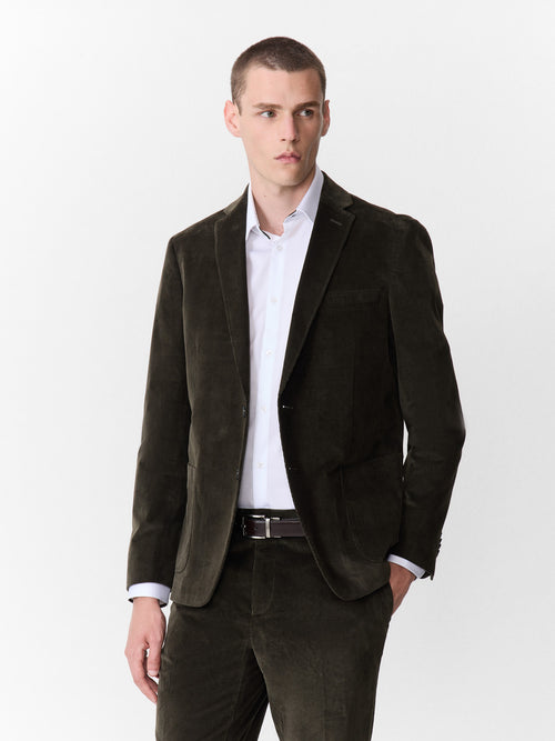 Veste coordonnable regular en velours côtelé kaki - 1 - Father & Sons   - 5 