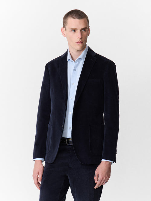 Veste coordonnable regular en velours côtelé bleu marine - 1 - Father & Sons   - 2 