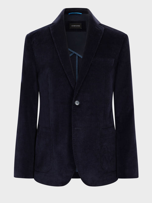 Veste coordonnable regular en velours côtelé bleu marine - Father & Sons   - 8 