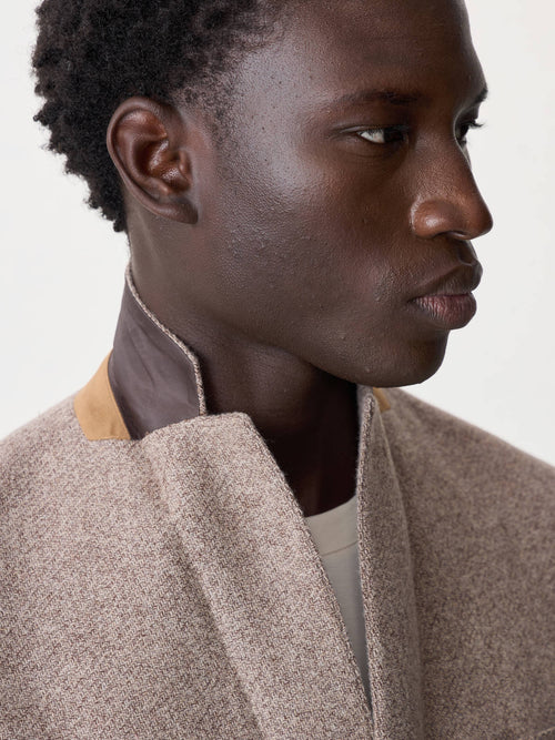 Veste regular en laine et coton marron à parementure amovible - Father & Sons   - 4 