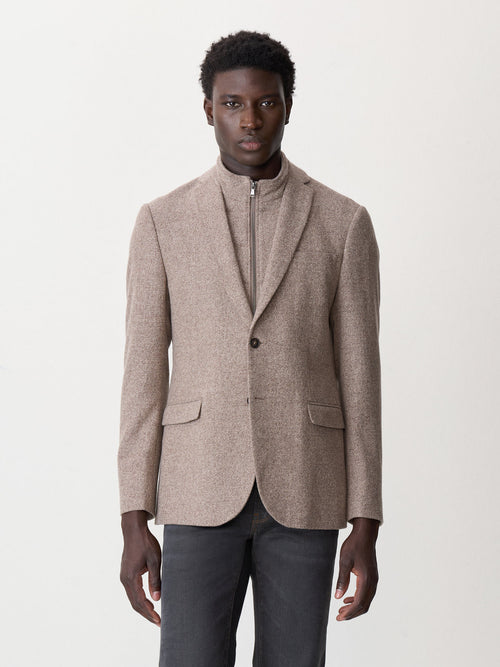 Veste regular en laine et coton marron à parementure amovible - 1 - Father & Sons   - 3 