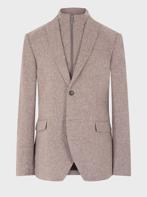 Veste regular en laine et coton marron à parementure amovible - Father & Sons   - 8 
