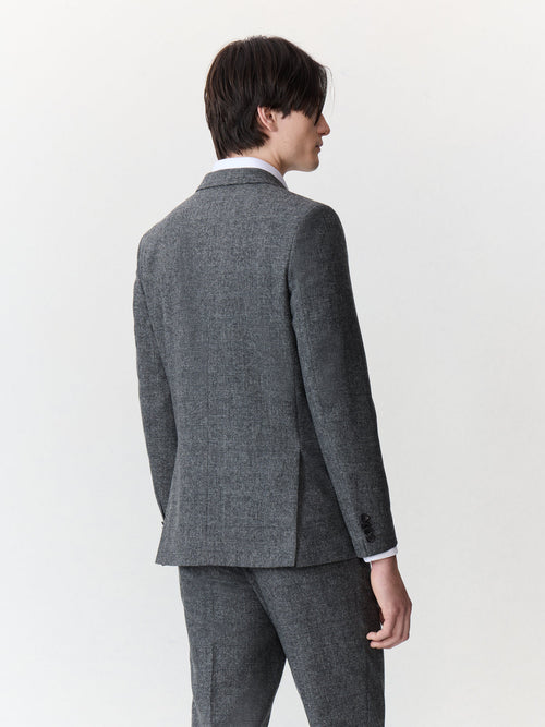 Veste coordonnable slim en laine mélangée anthracite Prince de Galles - 2 - Father & Sons   - 13 