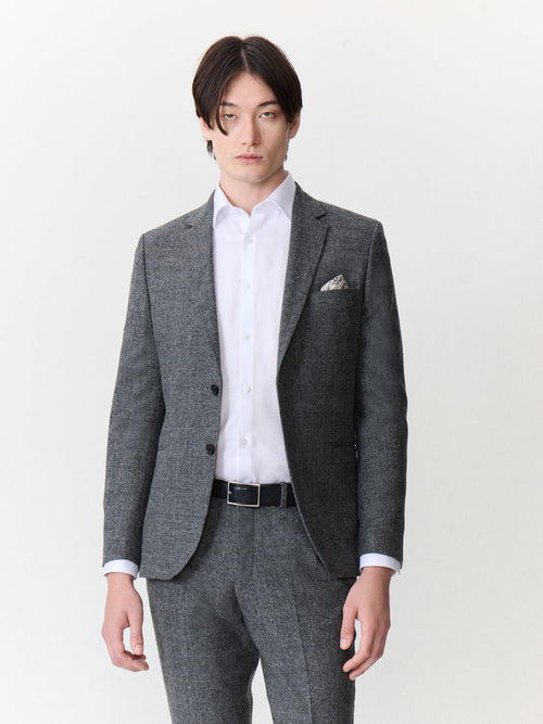 Veste coordonnable slim en laine mélangée anthracite Prince de Galles - 1 - Father & Sons   - 13 