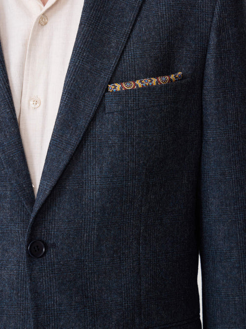 Veste coordonnable slim en laine mélangée bleu indigo Prince de Galles - Father & Sons   - 6 