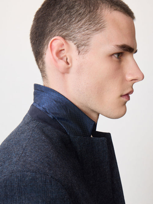 Veste coordonnable slim en laine mélangée bleu indigo Prince de Galles - Father & Sons   - 3 
