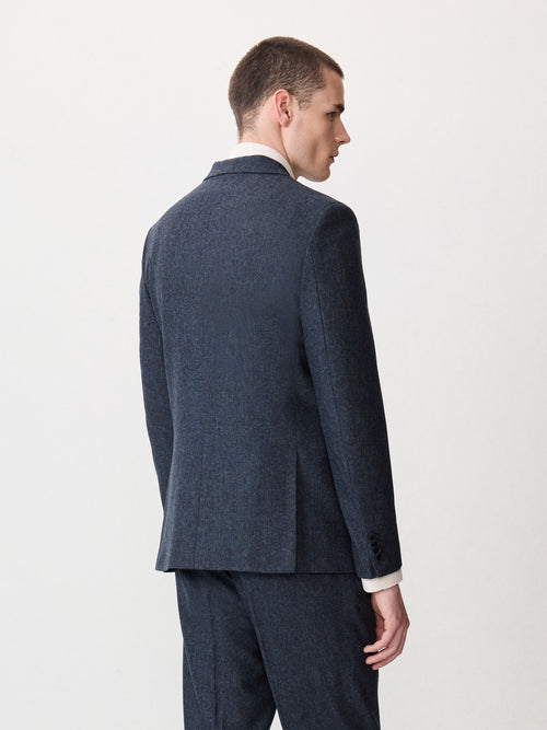 Veste coordonnable slim en laine mélangée bleu indigo Prince de Galles - 2 - Father & Sons   - 2 