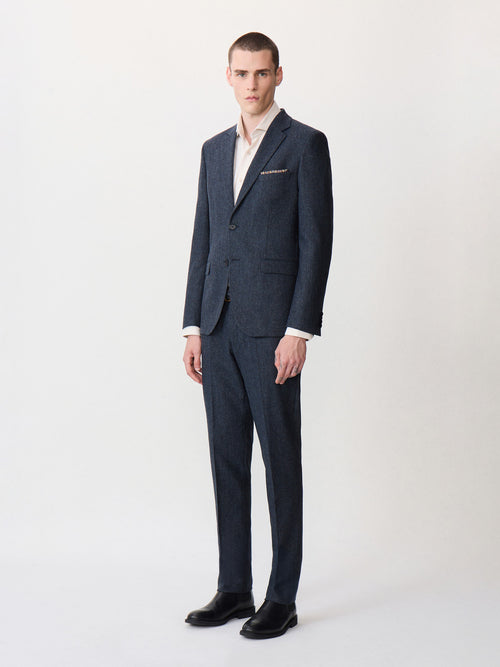 Veste coordonnable slim en laine mélangée bleu indigo Prince de Galles - Father & Sons   - 7 